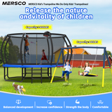 Mersco 14FT Heavy Duty Trampoline with Enclosure Net & Swing Set Outdoor Big Trampoline for Backyard, Kids Trampoline with Basketball Hoop, 1320LBS Capacity (Blue)