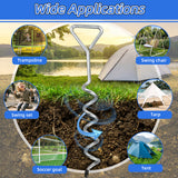 MERSCO 4-Pack Windproof Trampoline Stakes Anchor Kit - Heavy Duty Steel Spiral Ground Anchors with Tie Down Straps for Trampolines, Tents, Sheds & Playsets (Silver)