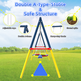 Mersco Swing Set for Backyard with Slide, Swing Heavy Duty 440lbs Metal Outdoor Swing Stand, Contain 1 Saucer 32" & 1 Belt Seat 26.2" &Slide for Playground, Backyard Playset