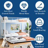 Netrum Twin over Twin Bunk Bed with Trundle for,Twin Bunk beds with Ladder & Guardrail,Triple Metal Bunk Beds Frame with Bottom Storage Space for Adults Bedroom,Dorm,Guest Room,White
