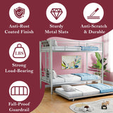 Netrum Twin over Twin Bunk Bed with Trundle,Twin Bunk beds with Ladder & Guardrail,Triple Metal Bunk Beds Frame with Bottom Storage Space for Adults Bedroom,Dorm,Guest Room,Silver