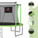 MERSCO 14FT Green Trampoline with 1320LBS Capacity & Soft Backboard