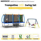 Mersco 10x16FT 4-in-1 Trampoline with Swing Set , Enclosure Net, Recreational Trampoline, Outdoor Kids and Adults Trampoline for Backyard, Beach, Birthday Gifts ,Blue