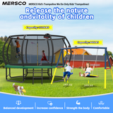 Mersco 12FT Heavy Duty Trampoline with Enclosure Net & Swing Set Outdoor Big Trampoline for Backyard, Kids Trampoline with Basketball Hoop, 1320LBS Capacity (Green)