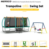 Mersco 10x16FT 4-in-1 Trampoline with Swing Set ,Enclosure Net, Recreational Trampoline, Outdoor Kids and Adults Trampoline for Backyard, Beach, Birthday Gifts ,Green