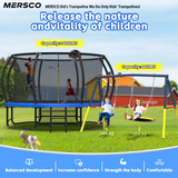 Mersco 14FT Heavy Duty Trampoline with Enclosure Net & Swing Set Outdoor Big Trampoline for Backyard, Kids Trampoline with Basketball Hoop, 1320LBS Capacity (Blue)