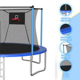 MERSCO 14FT Blue Trampoline with Soft Backboard Basketball Hoop & Ladder