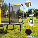 MERSCO 12x18FT Rectangular Trampoline with Patent No-Gap Enclosure Net & 16x7FT Soccer Goal Post Set, Heavy-Duty Backyard Sports Arena Training Combo for Kids, Teens & Adults
