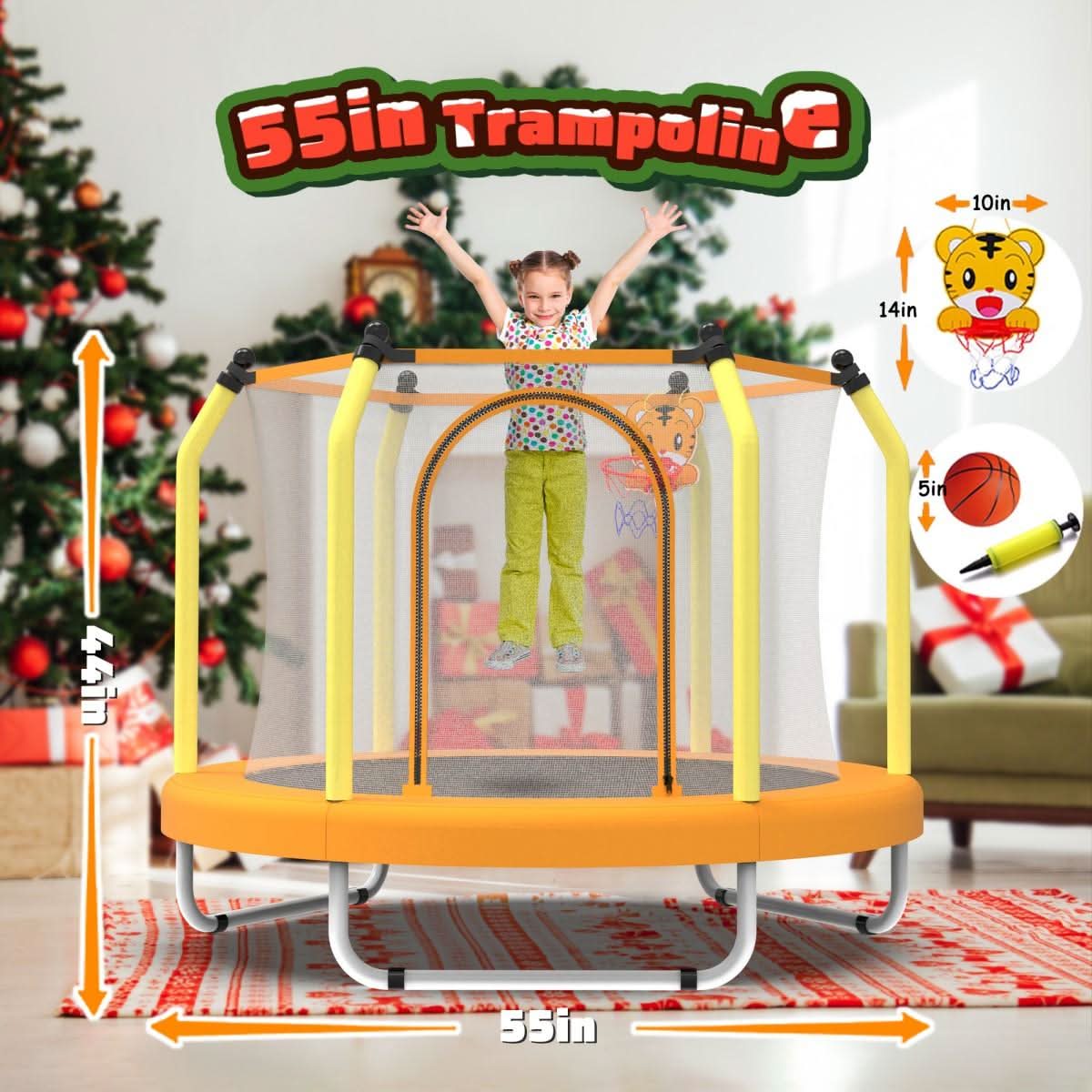 Orange 55'' Handle Kids Indoor Toddlers Trampoline With Hoop - MERSCO SPORTS