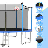 MERSCO 14FT Blue Trampoline with 6 W-Shaped Legs & Pro-Style Basketball Hoop