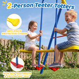 MERSCO 6 in 1 Backyard Swing Set for Kids with Basketball Hoop, Seesaw, Slide & 3 Adjustable Swings - 630lbs Capacity Heavy Duty Metal Outdoor Playground Set