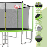 MERSCO 14FT Green Trampoline - 6-Leg Heavy Duty Design with Pro-Backboard