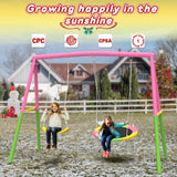Mersco Swing Set for Backyard with Stand, Swing Heavy Duty 440lbs Metal Outdoor Swing Stand, Contain 1 Saucer 32" & 1 Belt Seat 26.2" for Playground, Backyard Playset,Pink