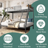 Netrum Twin over Full Bunk Bed for Adults Teens,Heavy-Douty Metal Bunk Beds Frame with Wall Fastener Screws,Ladder & Full-Length Guardrail, Black