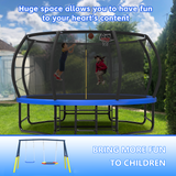 Mersco 14FT Heavy Duty Trampoline with Enclosure Net & Swing Set Outdoor Big Trampoline for Backyard, Kids Trampoline with Basketball Hoop, 1320LBS Capacity (Blue)