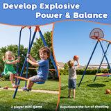 MERSCO 6-in-1 Backyard Swing Set with Slide - Blue & Orange