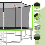 MERSCO 16FT Green Trampoline - Massive Rebounder with Rigid Basketball Hoop