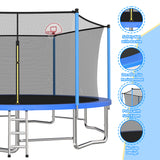 MERSCO 15FT Blue Trampoline - Ultra-Durable 6-Leg Frame with Rigid Hoop