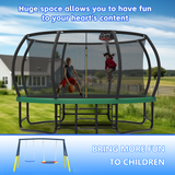 Mersco 14FT Heavy Duty Trampoline with Enclosure Net & Swing Set Outdoor Big Trampoline for Backyard, Kids Trampoline with Basketball Hoop, 1320LBS Capacity (Green)