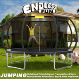 Mersco 14ft Trampoline for Kids and Adults, Pumpkin Outdoor Trampoline with Enclosure and Net, Kids Trampoline 1320lbs Loading,Birthday Gifts,Black