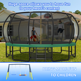 Mersco 16FT Heavy Duty Trampoline with Enclosure Net & Swing Set Outdoor Big Trampoline for Backyard, Kids Trampoline with Basketball Hoop, 1320LBS Capacity (Green)