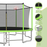 MERSCO 15FT Green Trampoline - Premium 6-Leg Support & Basketball Set