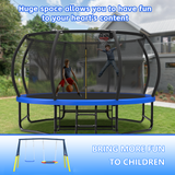 Mersco 12FT Heavy Duty Trampoline with Enclosure Net & Swing Set Outdoor Big Trampoline for Backyard, Kids Trampoline with Basketball Hoop, 1320LBS Capacity (Blue)