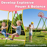 MERSCO 6-in-1 Backyard Swing Set with Slide - Pink & Green