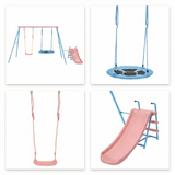 Mersco Baby Swing Set with Slide, 3-in-1 Outdoor Playset for Backyard with Flying Saucer & Classic Swing, Sturdy Metal Frame Playground Swing Set Toy for Kids,Pink