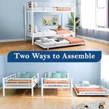 Netrum Twin over Twin Bunk Bed with Trundle for,Twin Bunk beds with Ladder & Guardrail,Triple Metal Bunk Beds Frame with Bottom Storage Space for Adults Bedroom,Dorm,Guest Room,White