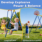 MERSCO 6-in-1 Backyard Swing Set with Slide - Blue & Yellow