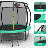 MERSCO 10FT Green Pumpkin Outdoor Trampoline with Built-in Basketball Hoop
