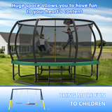 Mersco 12FT Heavy Duty Trampoline with Enclosure Net & Swing Set Outdoor Big Trampoline for Backyard, Kids Trampoline with Basketball Hoop, 1320LBS Capacity (Green)