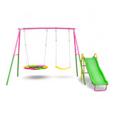 MERSCO 3-in-1 Heavy Duty Outdoor Swing Set with Slide - Pink