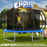Mersco 14ft Trampoline for Kids and Adults,Pumpkin Outdoor Trampoline with Enclosure and Net,Kids Trampoline 1320lbs Loading,Birthday Gifts,Blue