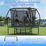 Mersco 10FT Heavy Duty Trampoline with Enclosure Net & Swing Set Outdoor Big Trampoline for Backyard, Kids Trampoline with Basketball Hoop, 960LBS Capacity (Green)