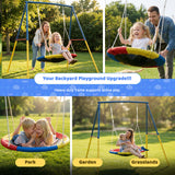 440lbs 40" Saucer Swing with Frame for Kids Outdoor, Heavy Duty Metal Swing Set with Adjustable Ropes & Ground Anchors, A-Frame Backyard Playset for Playground, Toddlers Ages 3+, Blue