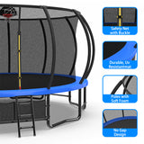 Trampolín resistente de 15 pies de color azul para la familia con red de seguridad 