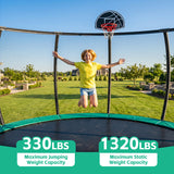 Trampolín grande de 15 pies para patio trasero con revestimiento antioxidante