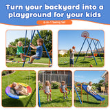 MERSCO 6-in-1 Backyard Swing Set with Slide - Blue & Orange
