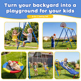 MERSCO 6-in-1 Backyard Swing Set with Slide - Blue & Yellow