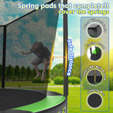 Mersco 14ft Heavy Duty Outdoor Trampoline for Kids, Backyard Trampoline with Basketball Hoop and Enclosure Net, Loading 1320 lbs,Green