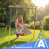 440lbs 40" Saucer Swing with Frame for Kids Outdoor, Heavy Duty Metal Swing Set with Adjustable Ropes & Ground Anchors, A-Frame Backyard Playset for Playground, Toddlers Ages 3+, Blue
