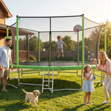 MERSCO 16FT Green Trampoline - Massive Rebounder with Rigid Basketball Hoop