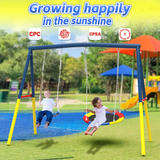 Mersco Swing Set for Backyard with Slide, Swing Heavy Duty 440lbs Metal Outdoor Swing Stand, Contain 1 Saucer 32" & 1 Belt Seat 26.2" &Slide for Playground, Backyard Playset