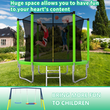 Mersco 8FT Heavy Duty Trampoline with Enclosure Net & Swing Set Outdoor Big Trampoline for Backyard, Kids Trampoline with Basketball Hoop, 960LBS Capacity,Birthday & Holiday Gifts for Kids,Green