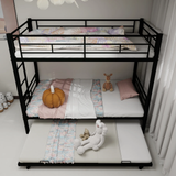 Netrum Twin over Twin Bunk Bed with Trundle,Twin Bunk beds with Ladder & Guardrail,Triple Metal Bunk Beds Frame with Bottom Storage Space for Adults Bedroom,Dorm,Guest Room,Black