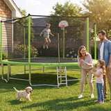 MERSCO 15FT Green Trampoline - Premium 6-Leg Support & Basketball Set