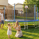 MERSCO 15FT Blue Trampoline - Ultra-Durable 6-Leg Frame with Rigid Hoop