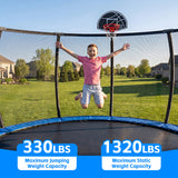 Trampolín resistente de 15 pies de color azul para la familia con red de seguridad 